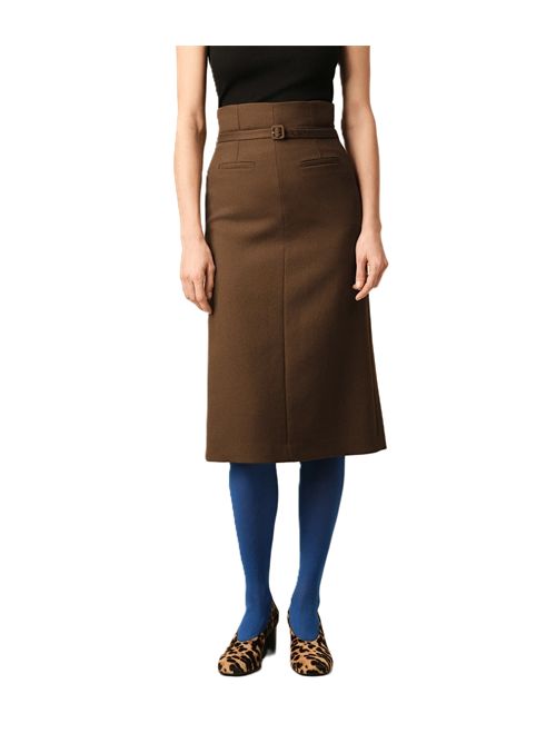 Gonna a tubino in lana marrone con cintura Ami Paris | FSK477.WV02162221CHOCOLATEBROWN